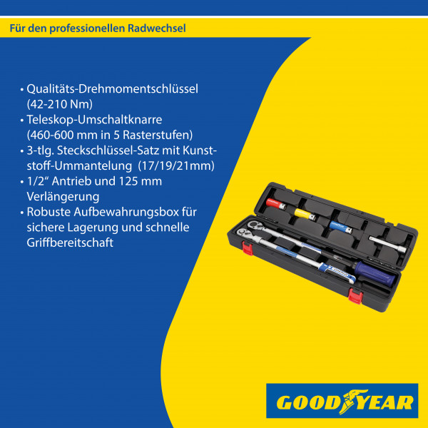 GOODYEAR Radwechsel-Set 6 tlg. Drehmomentschlüssel Umschaltknarre Steckschlüssel