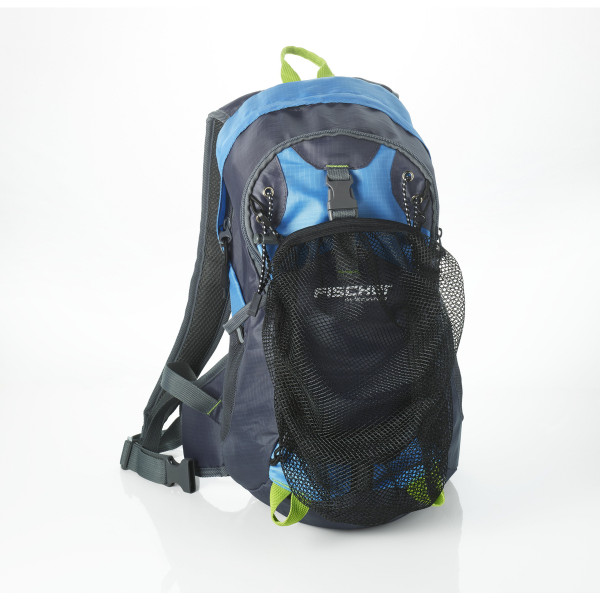 Fahrrad Rucksack FISCHER blau 15L mit Helmnetz Regencover & Trinksystemhalterung