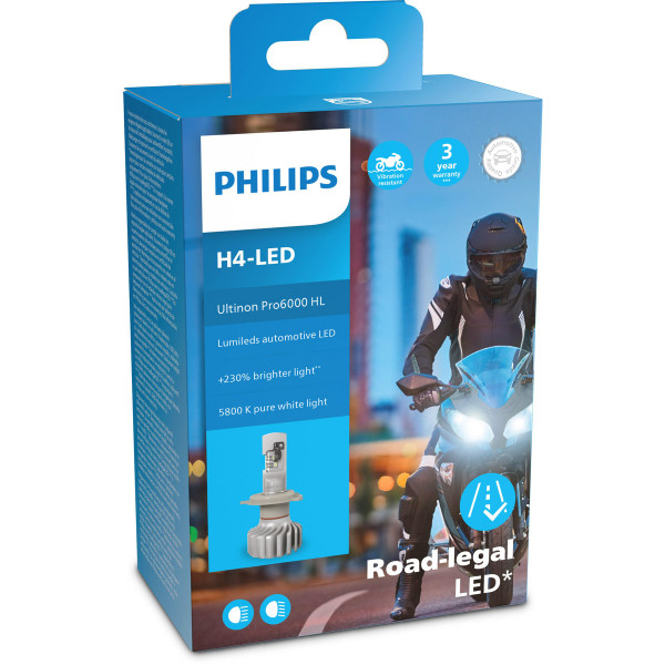 H4 LED Motorrad Lampe PHILIPS Straßenzulassung Ultinon Pro6000 moto 12V 5800K