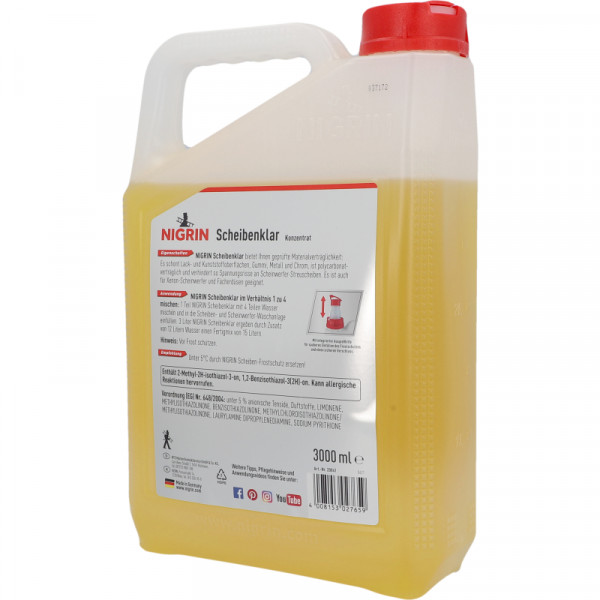 NIGRIN Scheibenklar Konzentrat 1:4 Citrus-Duft 3l Klarsicht Scheibenreiniger