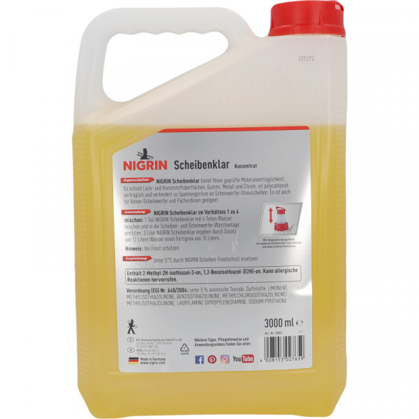NIGRIN Scheibenklar Konzentrat 1:4 Citrus-Duft 3l Klarsicht Scheibenreiniger