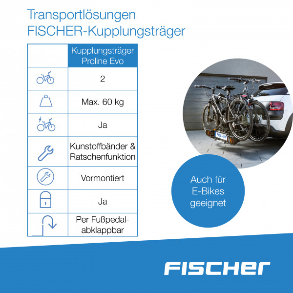 Kupplungs Fahrradträger FISCHER ProlineEvo Heckträger für 2 Fahrräder E-Bikes