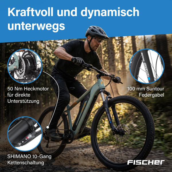FISCHER MTB E-Bike MONTIS 2.2 ACTIVE Piniengrün matt, 29 Zoll, RH 49 cm, 688 Wh