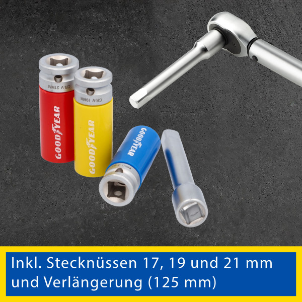 GOODYEAR Radwechsel-Set 6 tlg. Drehmomentschlüssel Umschaltknarre Steckschlüssel